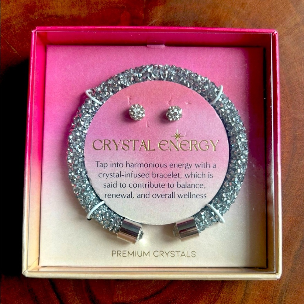 Crystal Energy Silver Bracelet and Earring Set